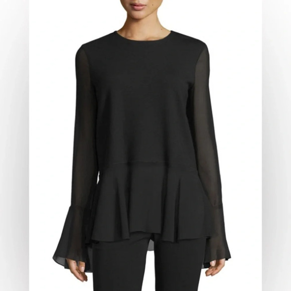NWT Theory Lexanda C Idol Bell-Sleeve Peplum Top, Black size Large - Picture 1 of 11